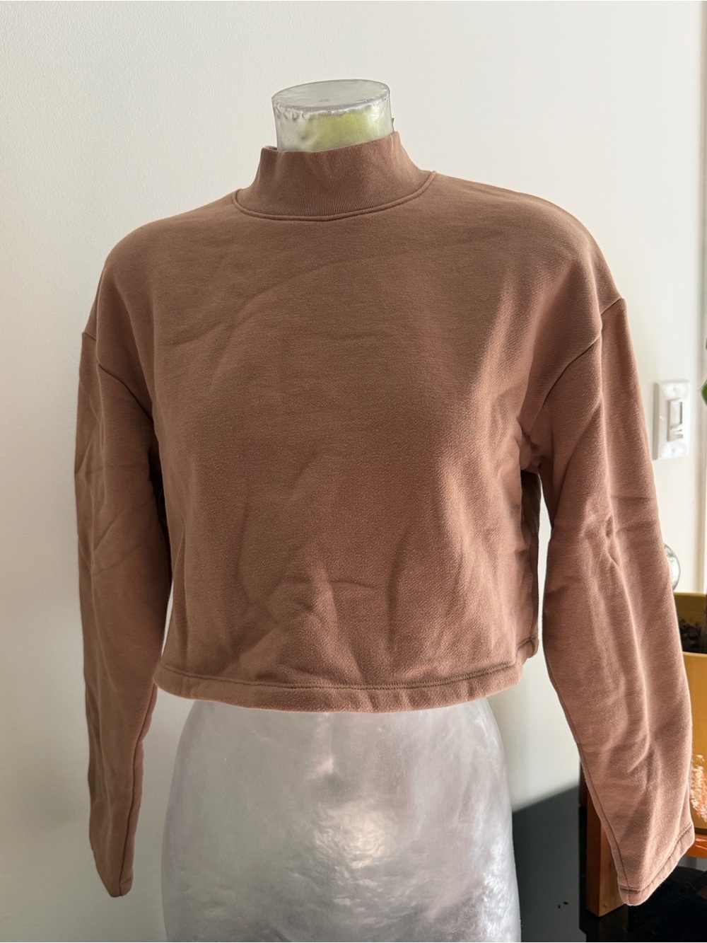 OAK + FORT Cropped Mock Neck Sweatshirt - Dusty Brown